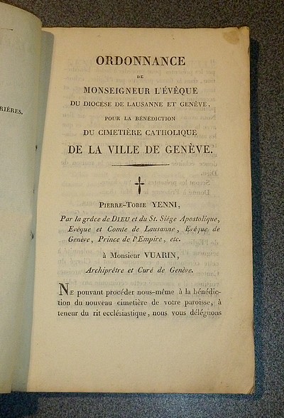 Bénédiction solennelle du nouveau Cimetière catholique de la ville de Genève, faite le 21 mai 1822