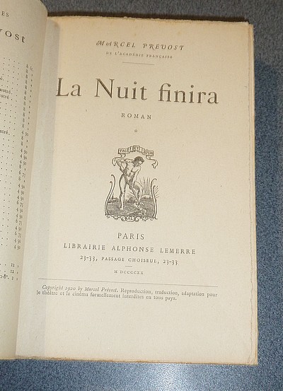 La nuit finira. Roman