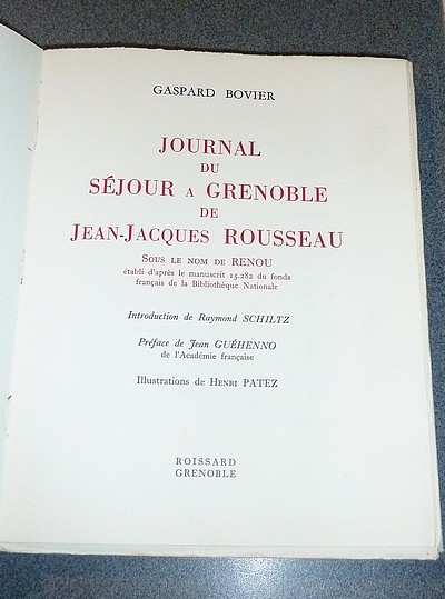 Journal du Séjour du séjour à Grenoble de Jean-Jacques Rousseau