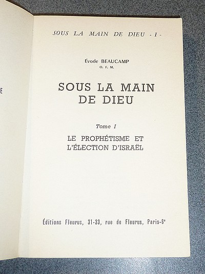 Sous la main de Dieu. Tome 1 - Le Prophétisme et l'élection d'Israël 