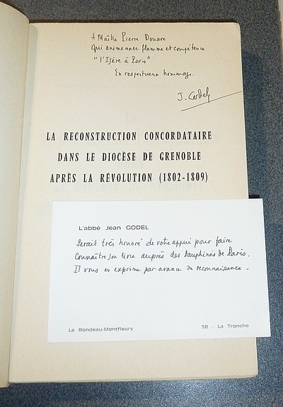 La reconstruction concordataire dans le Diocèse de Grenoble après la Révolution (1802-1809) (Dédicace + carte de visite manuscrite)