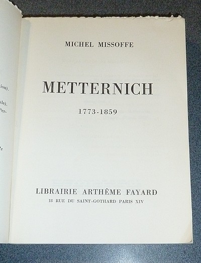 Metternich 1773-1859 (longue dédicace)