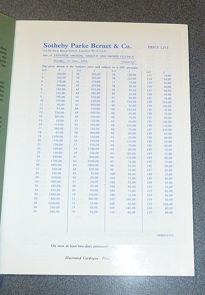 Catalogue of Japanese swords, armour and sword fittings. The property of various owners. Day of sale, Monday, 7 th June, 1976