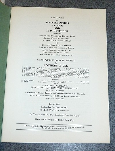 Catalogue of japanese swords, armour and sword fittings. The property of R. H. Higgs, and Various Owners. Sotheby's wednesday 9 th October, 1974