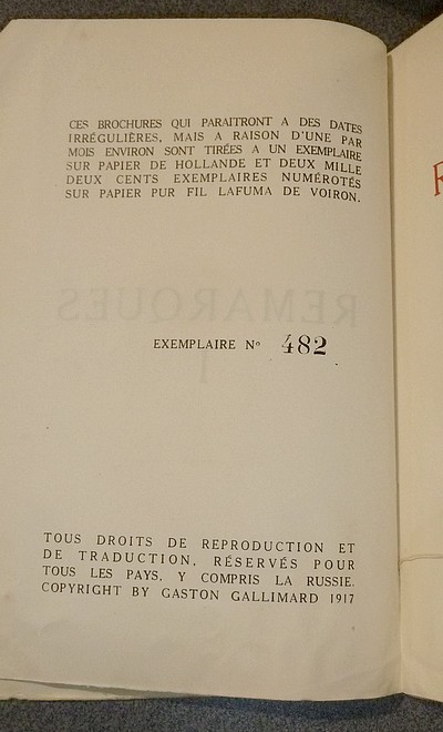 Remarques I (édition originale)