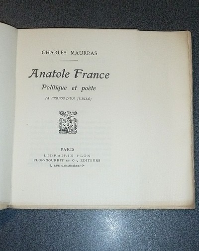 Anatole France. Politique et poète (À propos d'un jubilé)