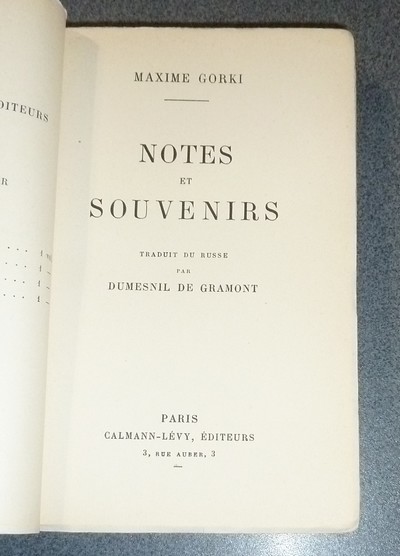 Notes et souvenirs