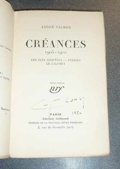 Créances 1905-1910. Les clés ardentes - Féeries - Le calumet