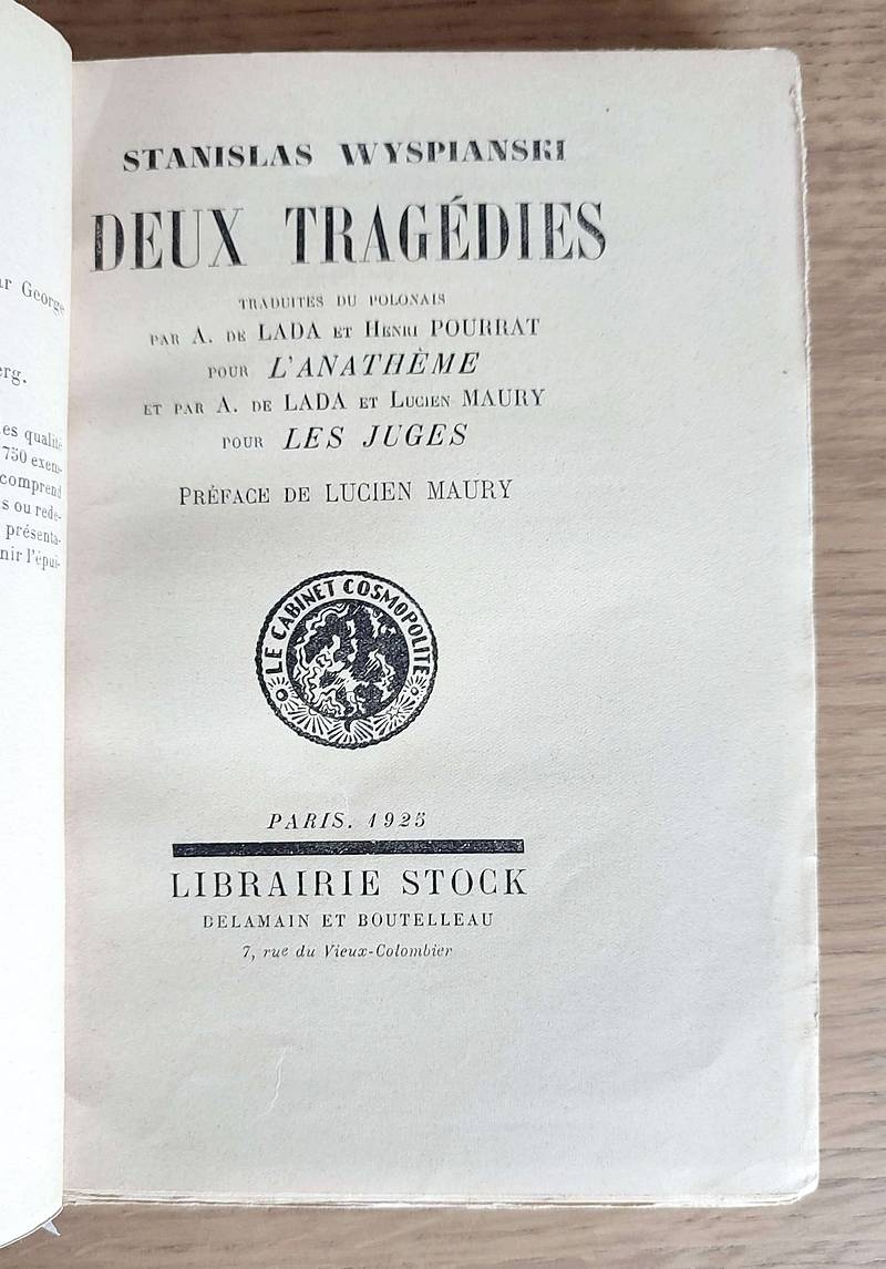 Deux tragédies traduites du polonais : L'anathème & Les juges