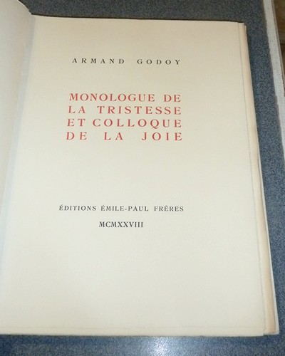 Monologue de la Tristesse et colloque de la joie (édition originale)