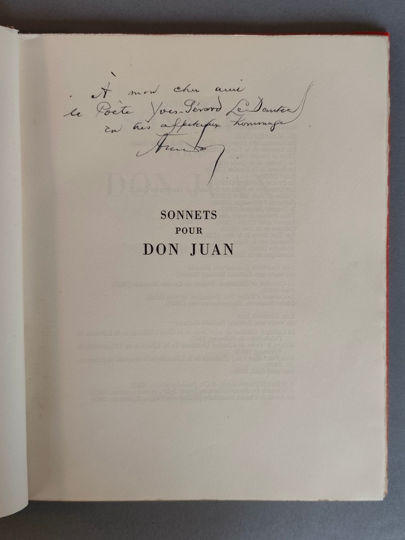 Sonnets pour Don Juan (avec 3 lettres signées de l'auteur & dédicace autographe)
