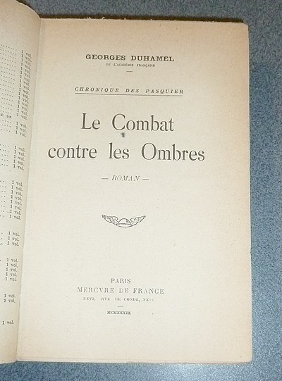 Le combat contre les ombres (Chronique des Pasquier VIII)