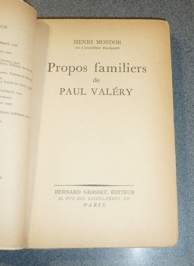 Propos familiers de Paul Valéry