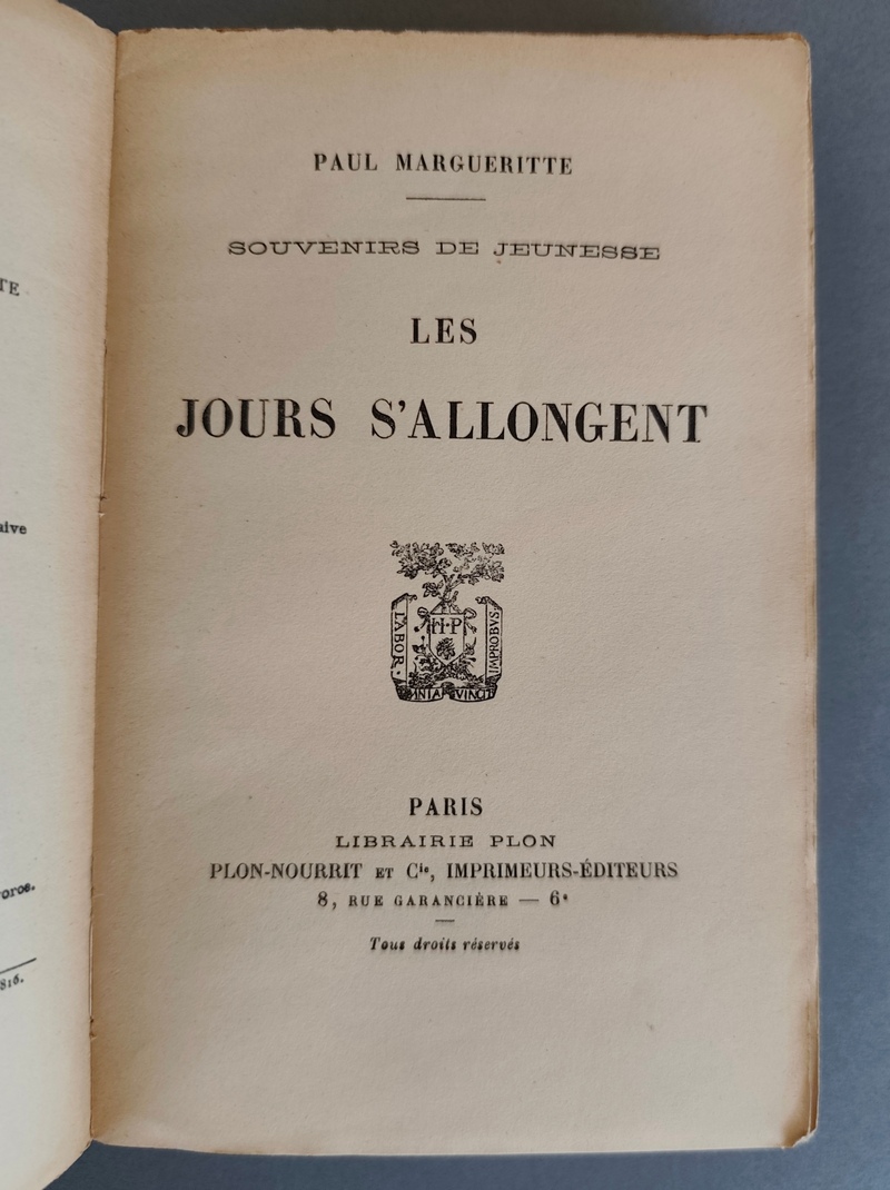 Souvenirs de Jeunesse. Les Jours s'allongent