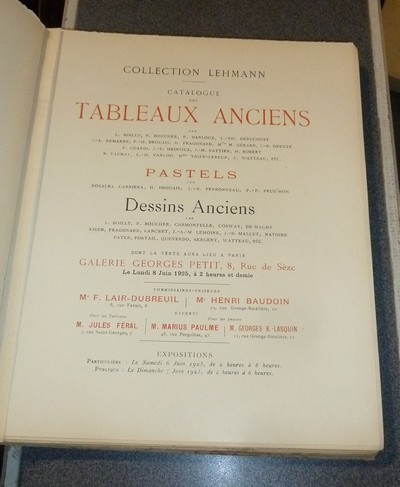 Collection Lehmann (3 volumes) 1re partie : Objets d'art et d'ameublement, Tapisseries. 2e partie : Tableaux anciens, pastels, dessins. 3e partie : Tableaux anciens, objets d'art et haute curiosité