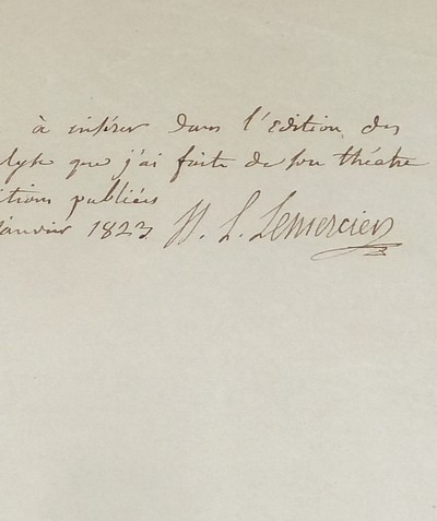 Lettre ou billet autographe signé et daté du 6 janvier 1823