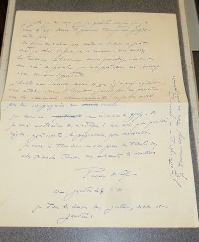 Lettre autographe datée du 23 janvier 1941, signée