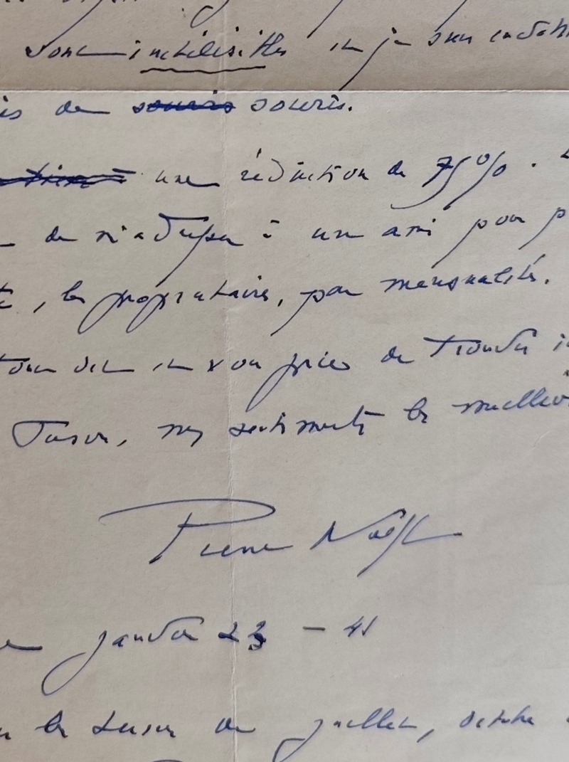 Lettre autographe datée du 23 janvier 1941, signée