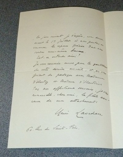 Lettre autographe signée de Henri Lavedan