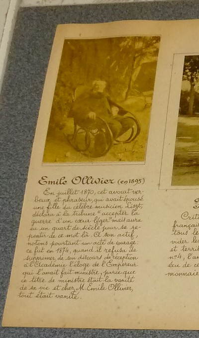 5 photographies animées anciennes avec commentaires représentant : Émile Zola en 1899 - Déoulède et Monet-Sully à San Sébastien en 1899 - Émile Ollivier en 1895 - Francisque Sarcey en 1895 - Alphonse Allais en 1895