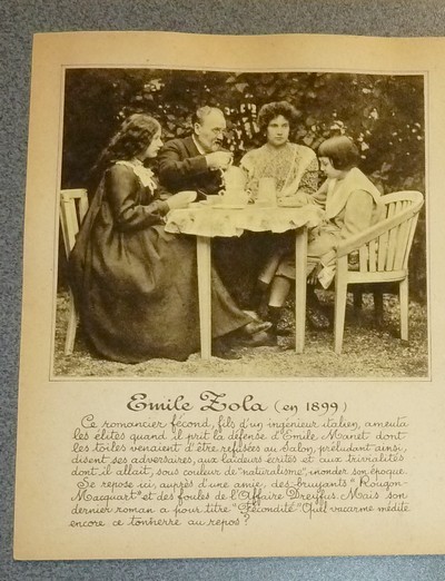5 photographies animées anciennes avec commentaires représentant : Émile Zola en 1899 - Déoulède et Monet-Sully à San Sébastien en 1899 - Émile Ollivier en 1895 - Francisque Sarcey en 1895 - Alphonse Allais en 1895