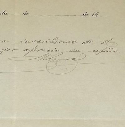 Lettre autographe datée du 7 octobre 1910 et signée par Estrada Cabrera, Président de la République du Guatemala