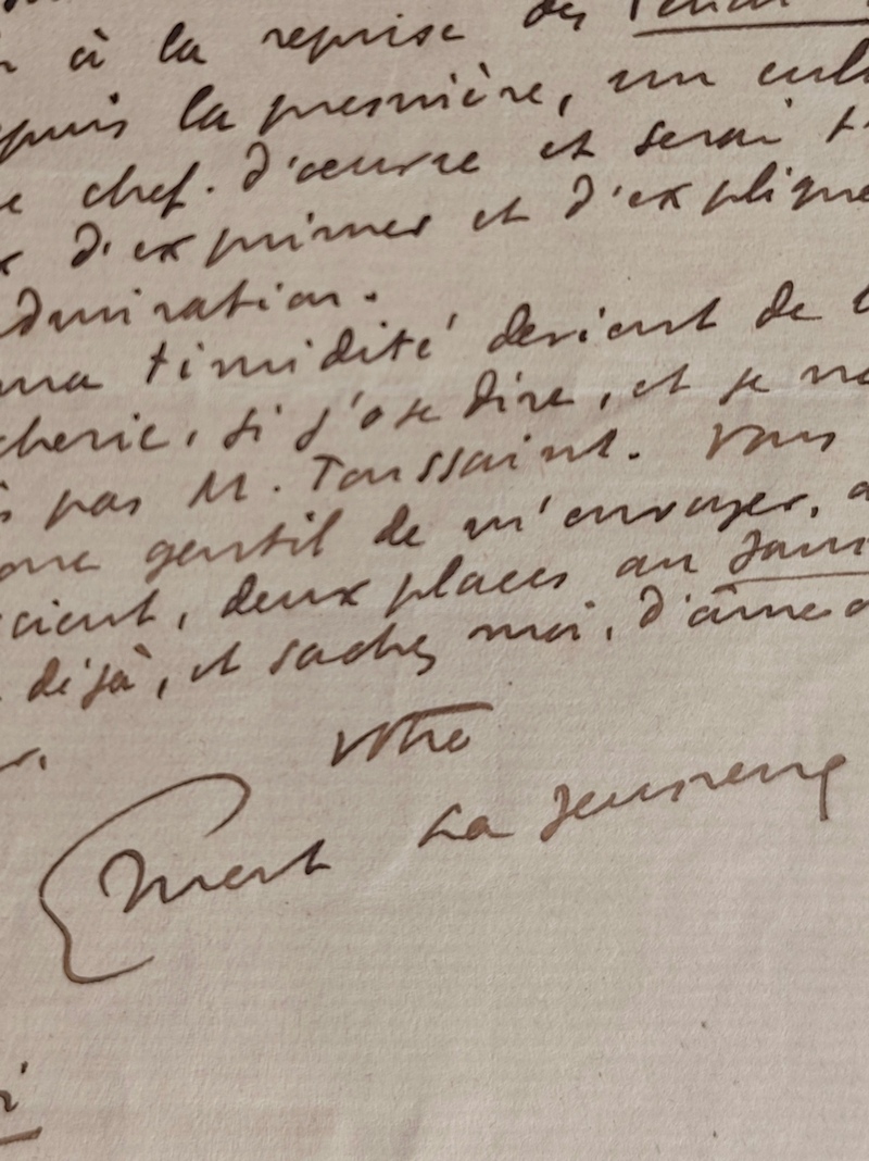 Lettre autographe signée d'Ernest La Jeunesse