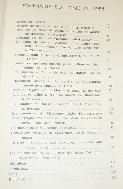 Société d'Histoire et d'Archéologie de Maurienne - Tome XI, 1954