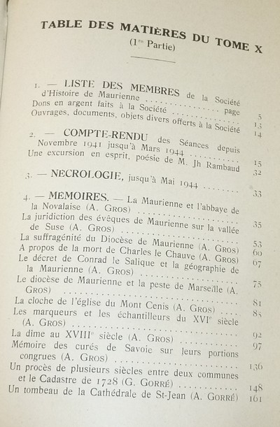 Société d'Histoire et d'Archéologie de Maurienne - Tome X, Première partie, 1945
