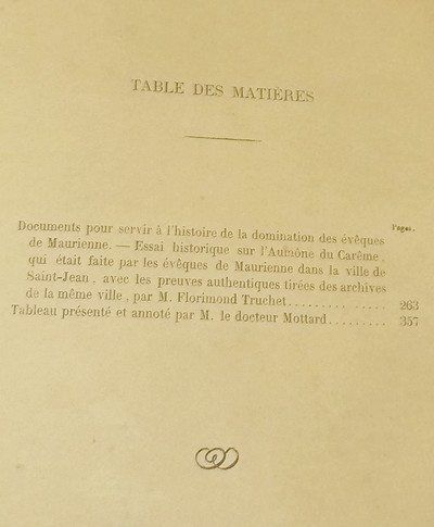 Société d'Histoire et d'Archéologie de Maurienne - Première Série, 2e volume, Quatrième Bulletin, 1869