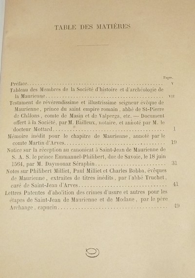 Société d'Histoire et d'Archéologie de Maurienne - Première Série, 2e volume, Premier Bulletin 1867