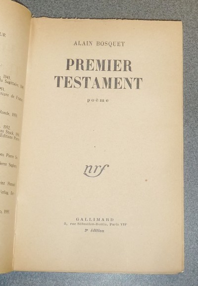 Premier testament, poème