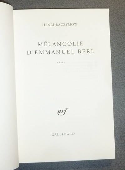 Mélancolie d'Emmanuel Berl