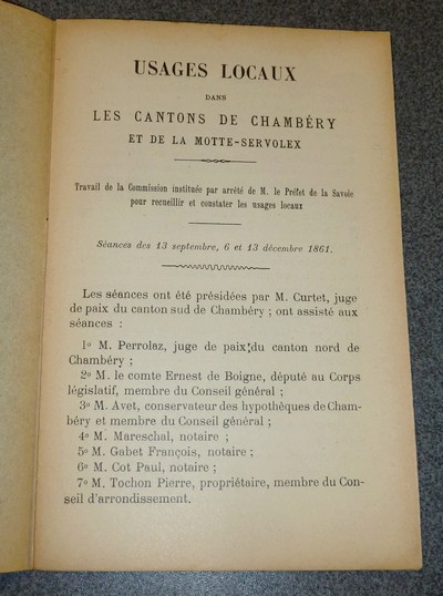 Usages locaux dans les cantons de Chambéry et de La Motte-Servolex