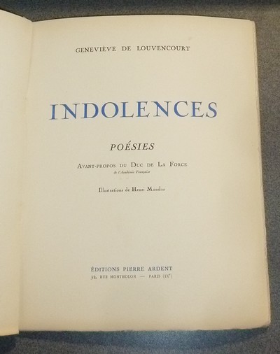 Indolences, poésies