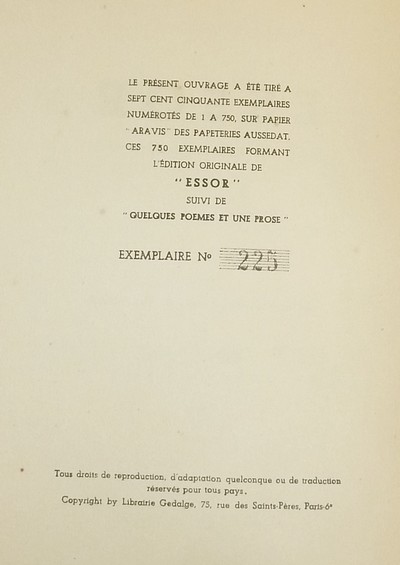 Essor (Prix Jacques Normand 1946) suivi de, Quelques autres poëmes et une prose