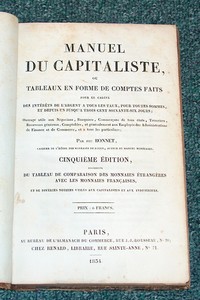 Manuel du Capitaliste ou tableaux en forme de compte faits pour le calcul des intérêts de l'argent à tous les taux, pour toutes sommes et depuis un jusqu'a 366 jours