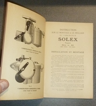 Carburateur Solex, Types MO.L et MO. Notice de réglage