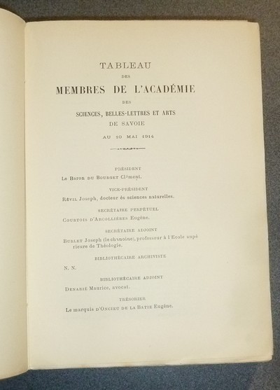 Mémoires de l'Académie des Sciences Belles-Lettres et Arts de Savoie. Cinquième série, Tome II, 1914. Géologie des chaines jurassiennes et subalpines de la Savoie - Etude sur les Usages et le droit privé en Savoie au milieu du Seizième siècle