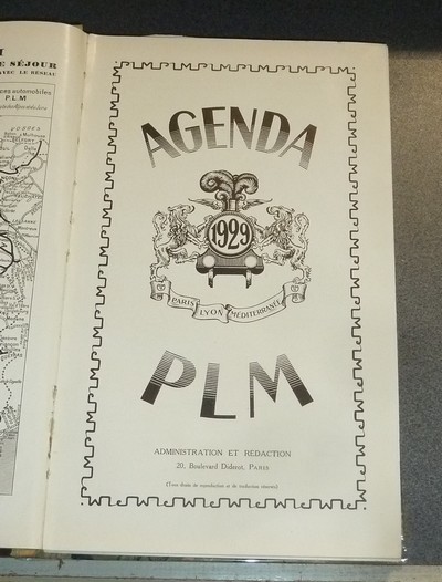 Agenda PLM 1929. Chemins de fer Paris-Lyon-Méditerranée (bien complet du supplément des 12 cartes postales)