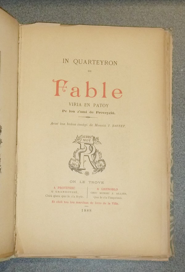 In quarteyron de Fable viria en Patoy pe lou z'ami de Proveyziu