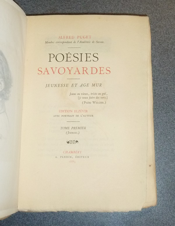 Poésies savoyardes. Jeunesse et age mur. Tome premier (Jeunesse)
