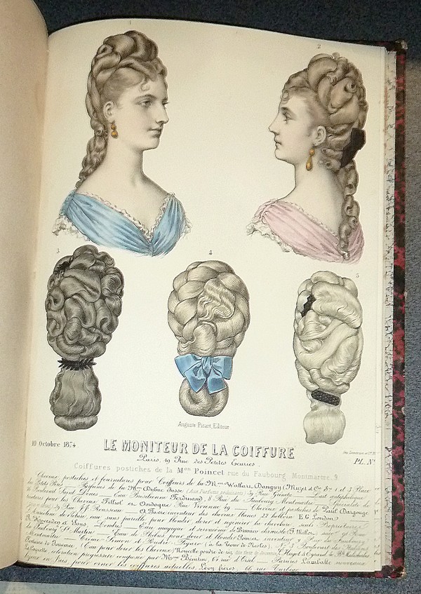livre ancien - Recueil de gravures en couleurs du Moniteur de la coiffure 1873-1874 - 