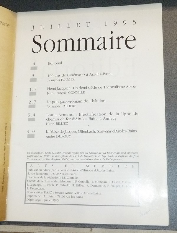 Arts et mémoire d'Aix-les-Bains N° 4 - 100 ans de Cinéma à Aix - Jacques Offenbach - Le port Gallo-Romain - Louis Armand, le chemin de fer d'Aix à Annecy