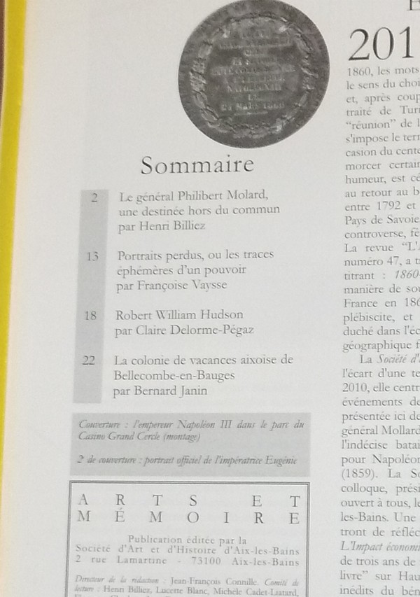 Arts et mémoire d'Aix-les-Bains N° 58 - Le Général Philibert Molard - Portraits perdus - Robert William Hudson - La colonie de vacances de Bellecombe en Bauges