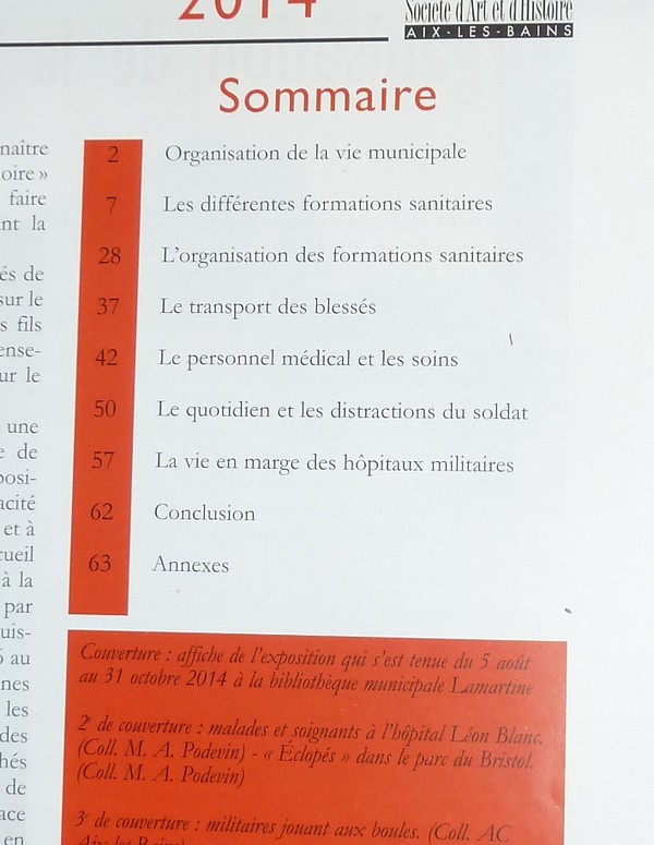 Arts et mémoire d'Aix-les-Bains N° 80 - Les hôpitaux militaires à Aix les Bains