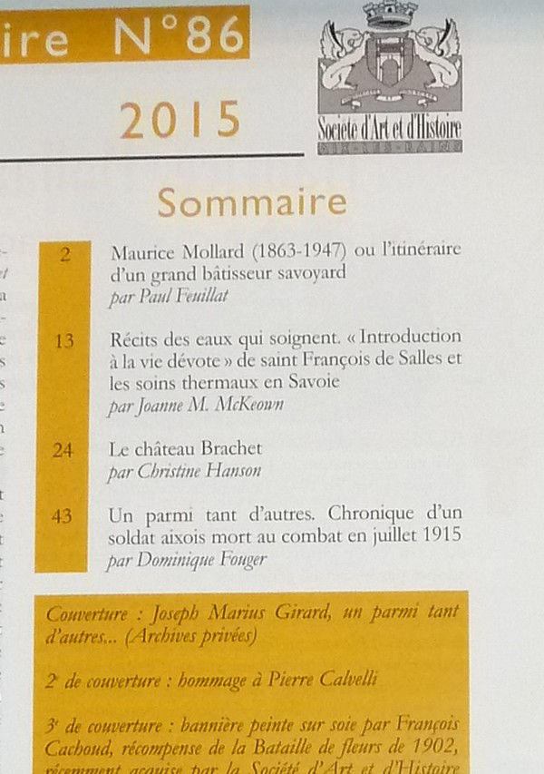 Arts et mémoire d'Aix-les-Bains N° 86 - Chronique d'un soldat aixois - Le château Brachet - Maurice Mollard