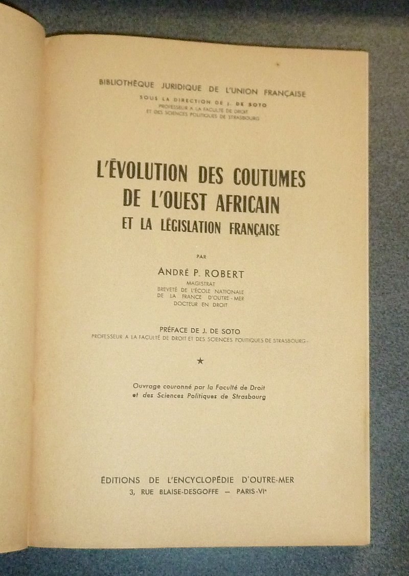 L'évolution des coutumes de l'Ouest africain et la législation française