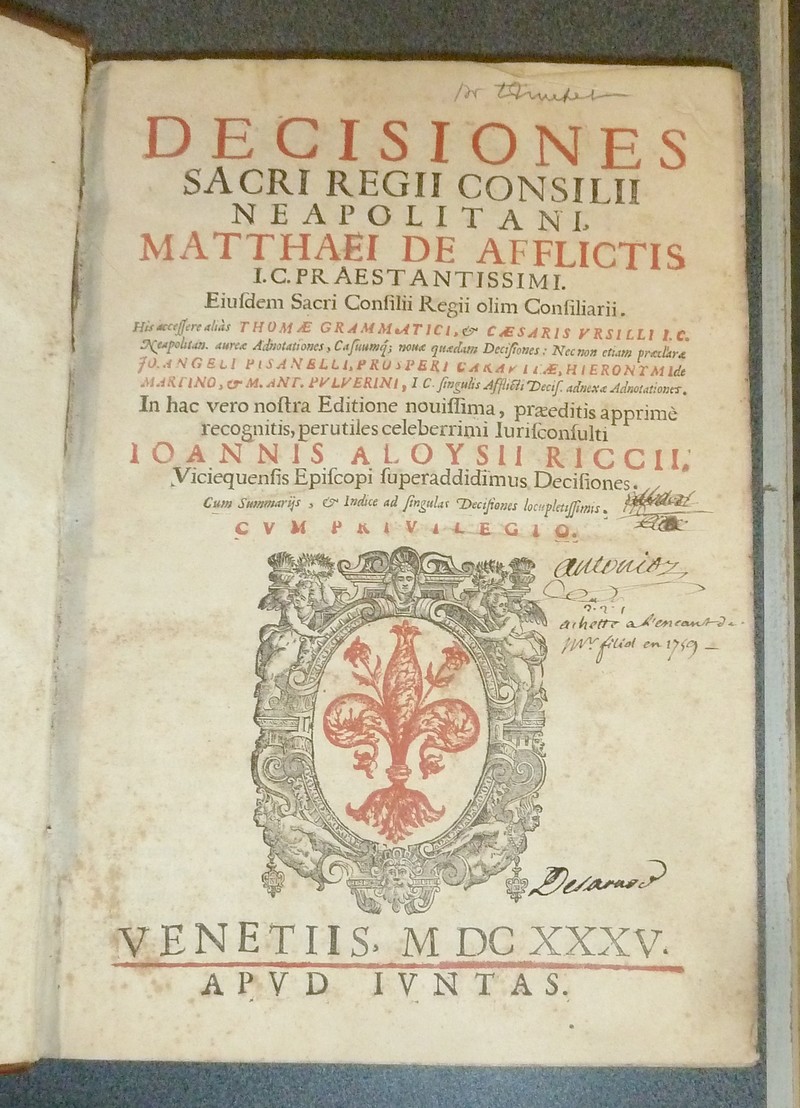 Decisiones Sacri regii consilii Neapolitani, Matthaei de Afflicitis [...] His accessere alia?s Thomae Grammatici, & Caesaris Vrsilli...