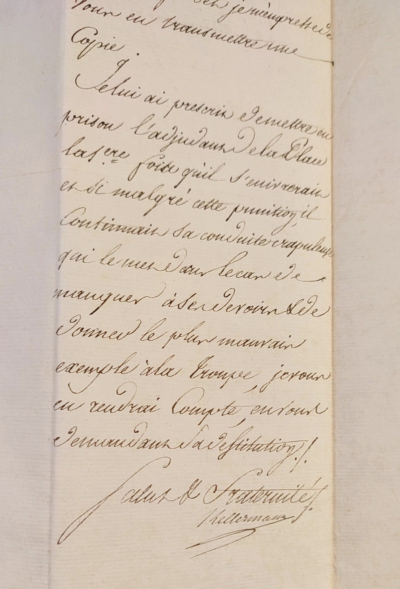 Lettre signée sur papier à entête du Général de l'Armée des Alpes et signée par Kellermann